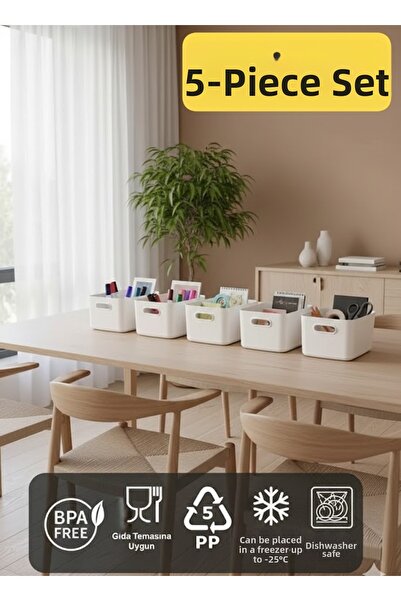 VİALEX 5 bucăți organizator de birou, culoare albă, coș din plastic, organizator multifuncțional