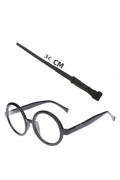 Twin Store Harry Potter Scepter 30 Cm And Black Framed Harry Potter Glasses Set