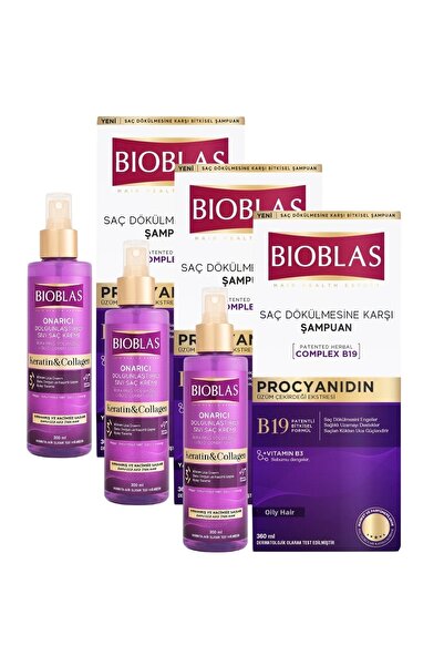 Bioblas شامبو بروسيانيدين ضد تساقط الشعر 360 مل + بلسم سائل × 3 قطع