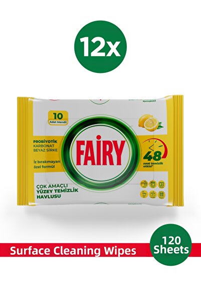 Fairy Multi-Purpose Surface Cleaning Towel 10 Sheets 12 Pieces |   Lemon Oil |   White Vinegar & Baking Soda