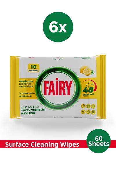 Fairy Multi-Purpose Surface Cleaning Towel 10 Sheets 6 Pieces |   Lemon Oil |   White Vinegar & Baking Soda