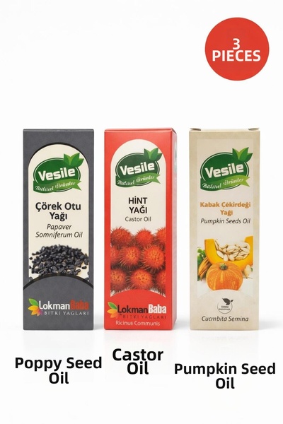 sultanbahçe Cold Pressed Black Cumin Seed Oil + Castor Oil + Pumpkin Seed Oil 3-Piece Set 50 ml X 3 Natural - No Additives