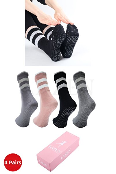 Lazen Șosete de yoga Pilates pentru femei, cu talpă din silicon anti-alunecar...