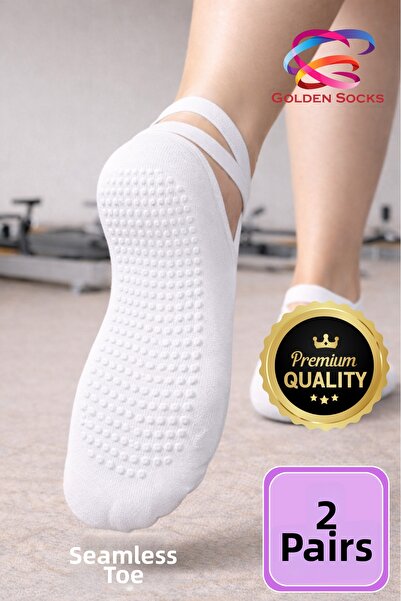 GOLDEN SOCKS Pilates 2 Pairs Yoga Non-Slip Sole Black and White Socks