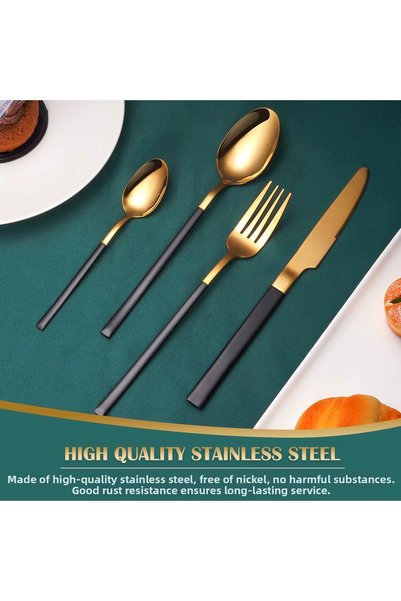 Partenya Durable Black Premium Stainless Steel 16-Piece Cutlery Set – Tableware Set for 4 People