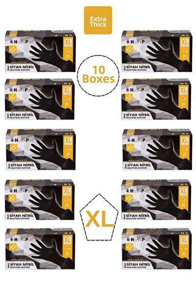 Has-Pet Extra Thick Black Powder-Free Nitrile Gloves Xlarge 50 Pieces 10 Boxes