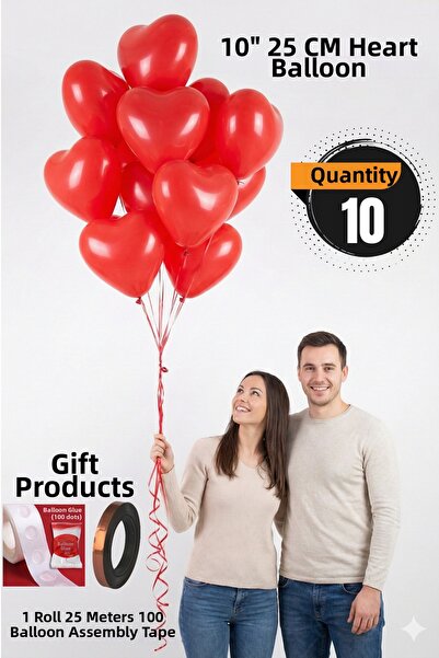 FESTİLO Heart Balloon Red 10 Pieces Helium Compatible 25 cm Marriage Proposal...