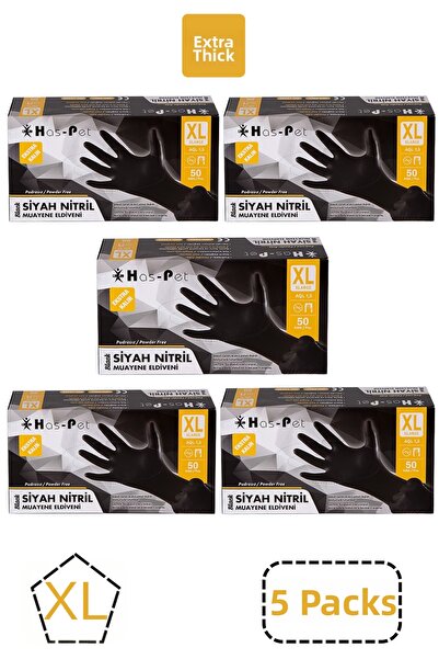 Has-Pet Extra Thick Black Powder-Free Nitrile Gloves Xlarge 50 Pieces 5 Boxes