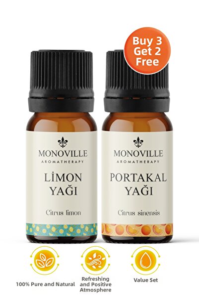 Monoville Lemon and Orange Oil - Set of 2 100% Natural and Pure, 10ml