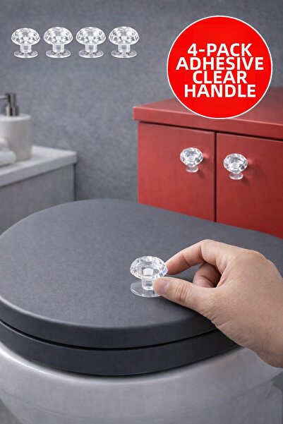 TOYFEST 4 bucăți - 2026 Mâner din cristal transparent - Mâner mini adeziv pen...