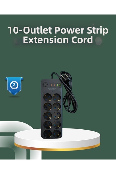 Epilons Thermal protection system usb type-c 10-outlet power strip 2m 2500w a...