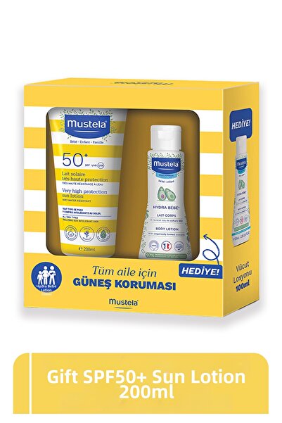 Mustela لوشن حماية عالية من الشمس SPF50+ 200 مل + لوشن الجسم هيدرابيبي 100 مل