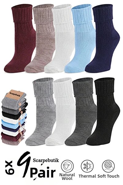 Scarpebutik 9 чифта зимни дамски вълнени чорапи с мека материя