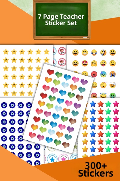 birikiyedi مجموعة ملصقات المعلم مكونة من 7 أوراق - ملصق للطالب/الجائزة/الواجب...