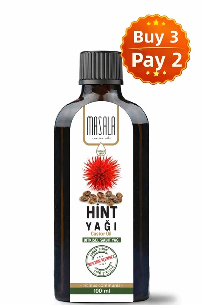 Masala زيت الخروع 100 مل. زجاجة زجاجية - نقية وخالية من المواد المضافة، خالية من زيت الخيشان (زيت الخروع) - عصر على البارد