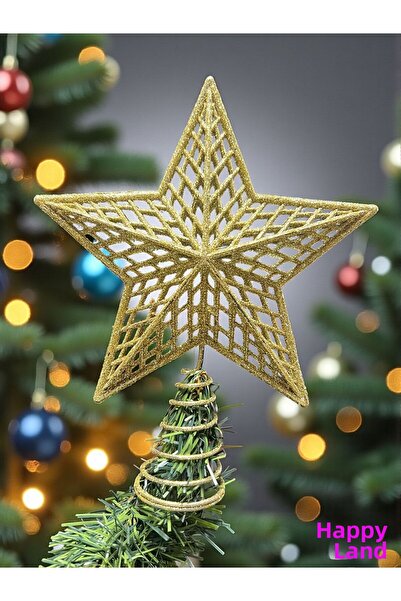 Happyland Christmas Pine Tree Ornament Luxury Gold Star 23 cm Standing Gold Glitter Hpy26019