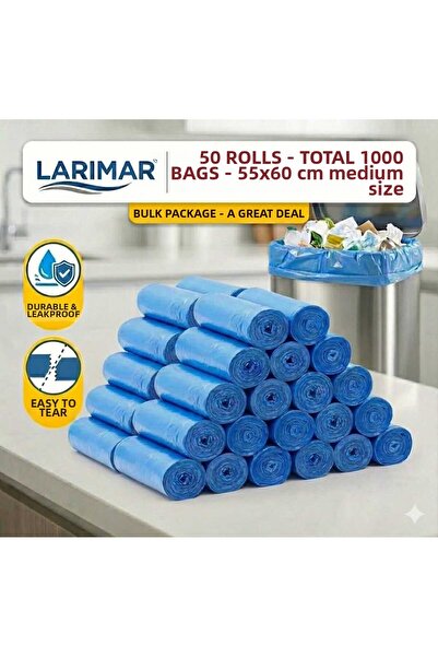 Larimar 50 لفة من أكياس القمامة متوسطة الحجم، إجمالي 1000 قطعة، 55*60 سم / كي...