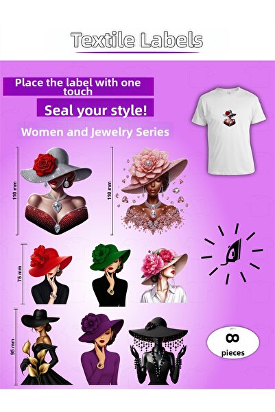 AGG Reklam Iron-On Clothing Label Women's and Jewelry Series Set of 8