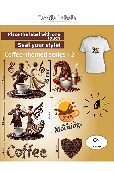AGG Reklam Iron-On Clothing Label Coffee Themed Series-2 Set of 6