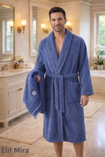 Elif Mira طقم منشفة حمام فردية مع روب استحمام قطني |   نوفيا