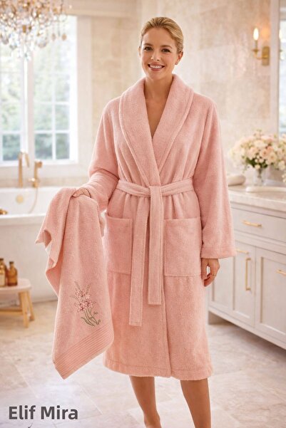 Elif Mira طقم منشفة حمام فردية مع روب استحمام قطني |   نوفيا