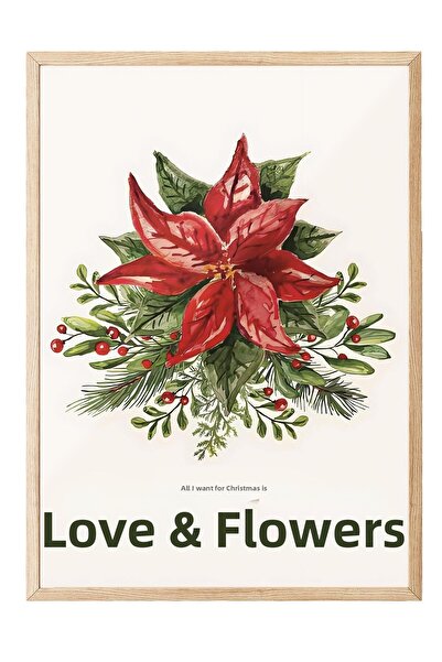 Postifull Poster de Anul Nou cu rama din lemn, dragoste si flori pentru seria...