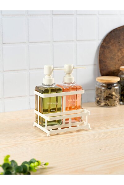 netteucuzluk 500ml Double Square Glass Liquid Soap Dispenser with Soft Textured Metal Stand