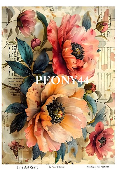 LİNEART ورق ديكور نحاسي بنمط الورد العتيق رقم: PEONY44 - 29×42 سم