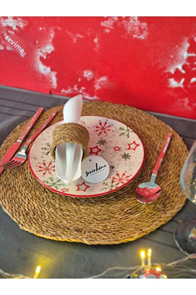 Lider MAGNESİA Knitted Wicker 6-Piece American Dinner Set 34 cm Runner Brown ...