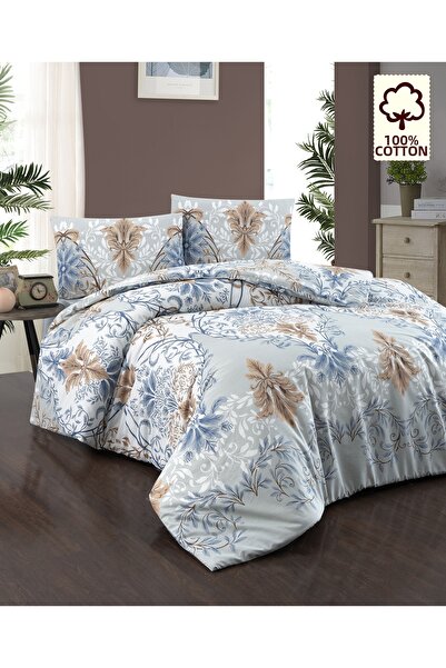 CAQQA 100% Cotton Lara Blue Double Duvet Cover Set