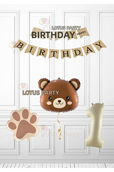 LOTUS PARTY بالون كرافت - بالون على شكل رأس دب بني - بالون أرقام بلون كريمي -...