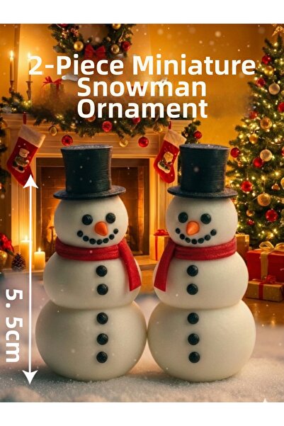 tekmation Set of 2 Miniature Snowman Figurines, Christmas Snowman Ornament, C...