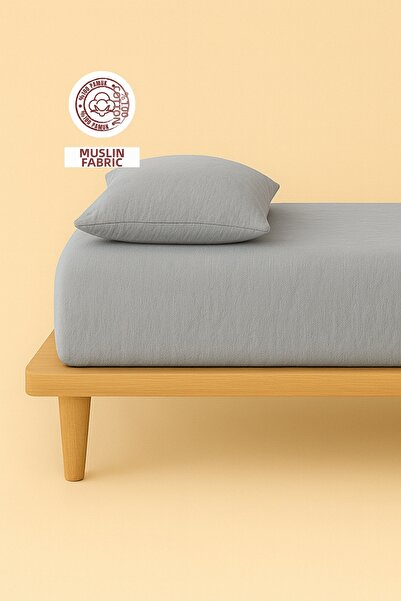 sutra 100% Cotton Muslin Fabric Single Fitted Sheet Set