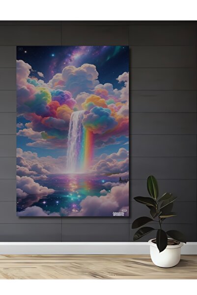 Teona Ahşap Pictură decorativă din lemn Cascada Cerului și Magia Curcubeului