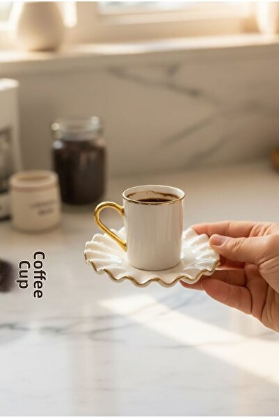 Onedekor 6-Piece Glore Nihavent Solid Porcelain Coffee Cup Gold