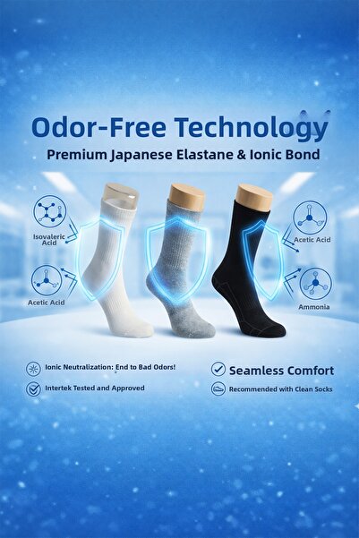 LaykMayk No Odor 3 Colors 3-Piece Odorless Long Tennis Socks - Lykm05