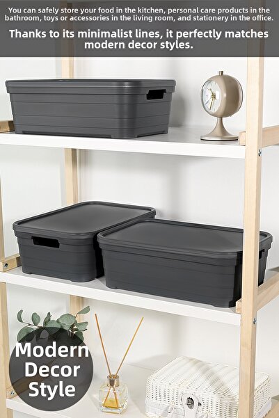 Meleni Home 3 Decorative Pyramid Storage Boxes with Lids - Closet Organizer Organizer 8.2 Liters Anthracite