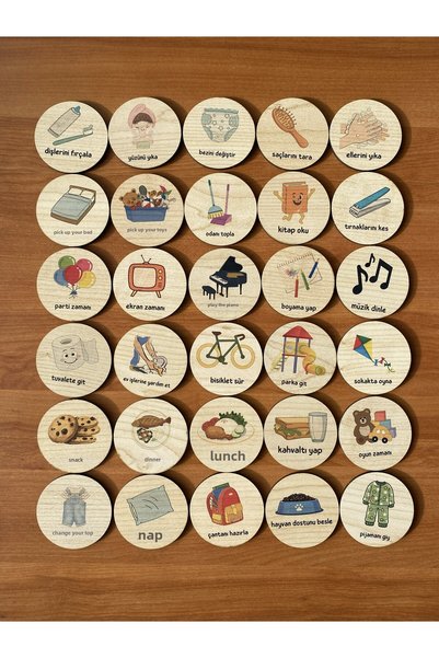 Çim Adam Organizasyon My Daily Routine Board / Wooden Routine and Responsibility Chart