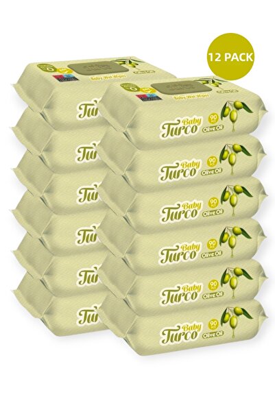 BABY TURCO DOĞADAN 12-Piece Advantageous Pack Olive Oil Wet Baby Towels 12×90...