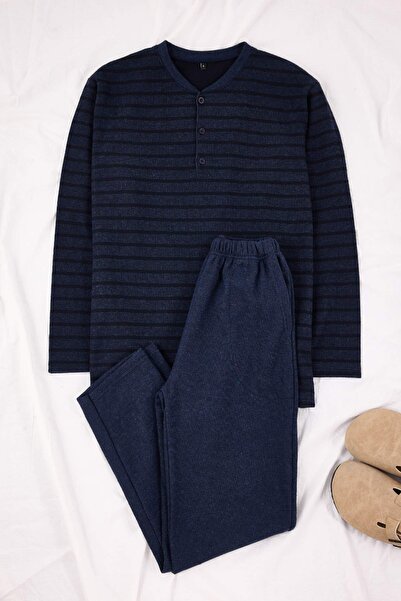 Trendyol Collection Indigo Regular Strukturierter Homewear Pyjama-Set TMNAW26PT00042