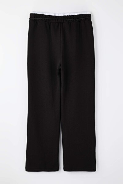 Trendyol Curve Black Beli Poplin Detailed Lace-Up Wide Leg Large Size Sweatpants Tbbss26Aj00001