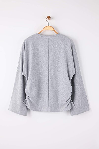 Trendyol Curve Bluză gri din viscoză cu nervuri din material subțire mărime mare TBBSS26AF00012