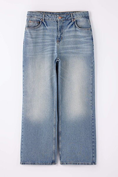 Trendyol Curve Blue High Waist Wide Leg Plus Size Jeans Tbbaw26Cj00060