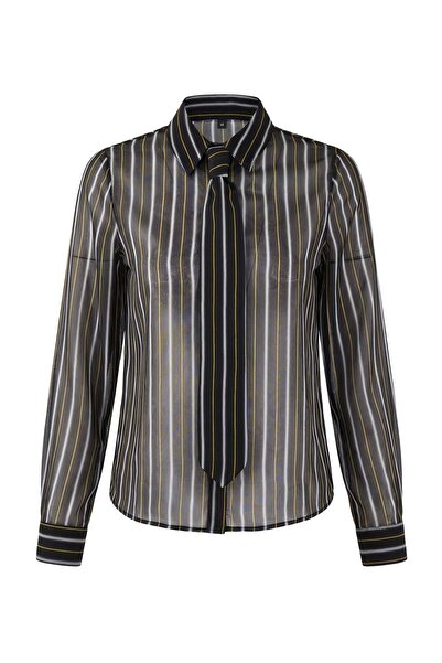 Trendyol Collection Multi-Colored Striped Tie Unlined Chiffon Shirt Twoss26Go00018