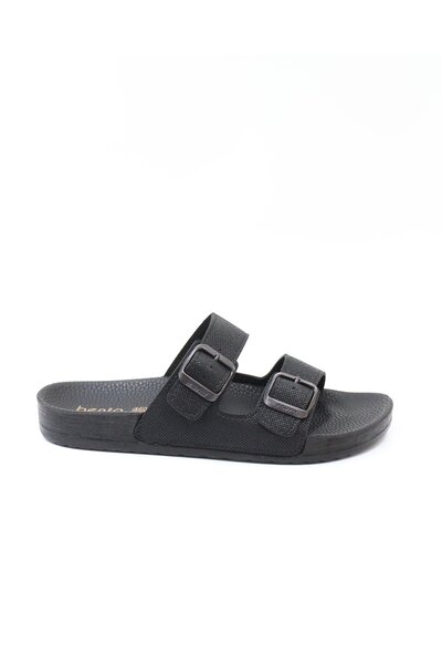 BENTO 43001 Siyah Çift Tokalı Anatomik Unisex Terlik