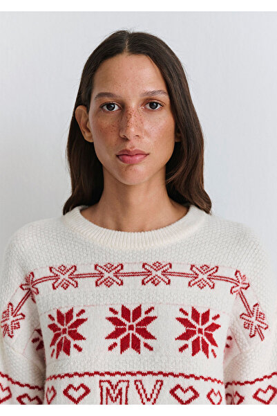 Mavi New Year's Themed Ecru Sweater Oversized / Wide Cut 1710804-70057