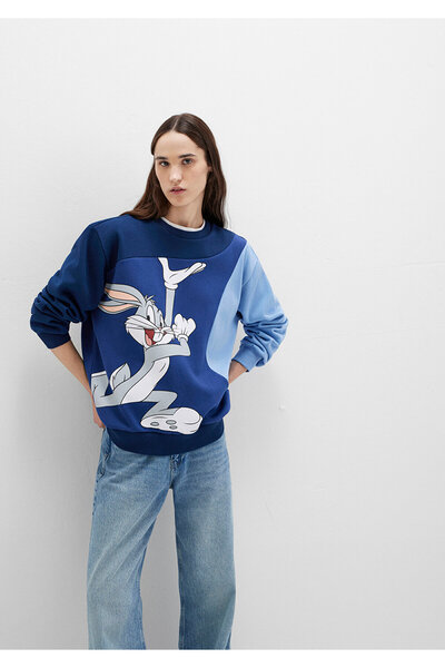 Mavi سويت شيرت بطبعة باغز باني باللون الأزرق الداكن 1S10471-89353