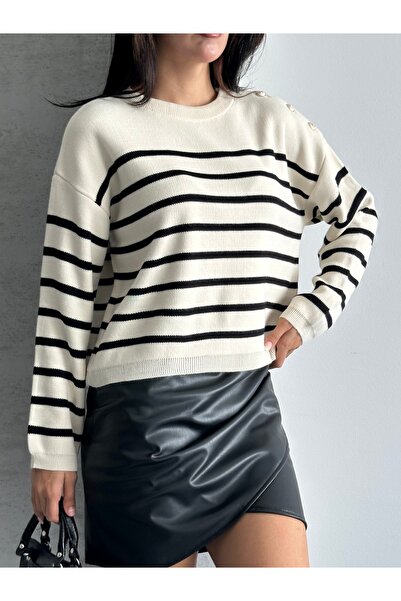 modazoom Turtleneck Zippered Striped Sweater