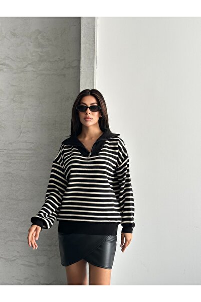 modazoom Pulover cu dungi cu fermoar