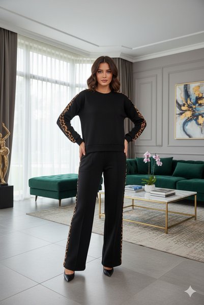Velista Set de trening din țesătură modal cu dungi leopard